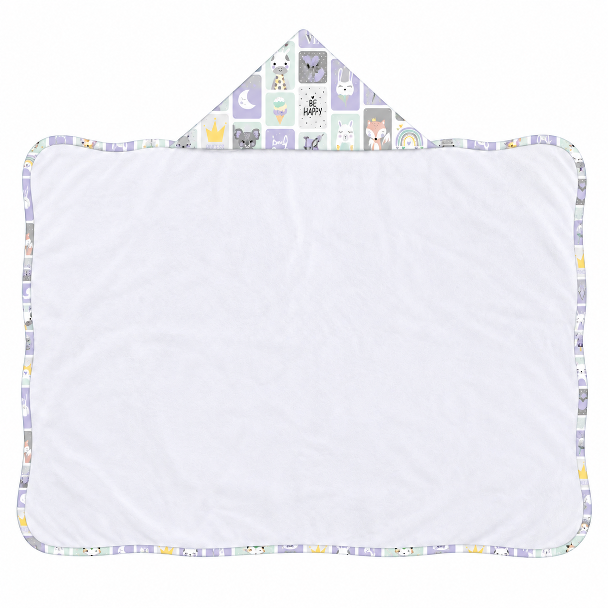 Toalha de Banho com Capuz Forrada Plush Atoalhado Premium 1M x 70cm Bichos Lilás