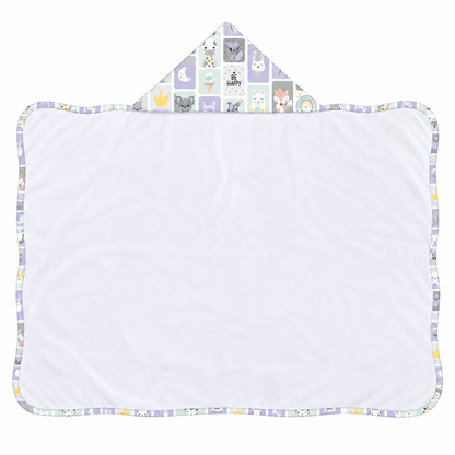 Toalha de Banho com Capuz Forrada Plush Atoalhado Premium 1M x 70cm Bichos Lilás