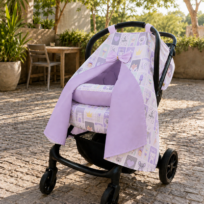 Capota para Bebê Conforto Tenda Dupla Face Bichos Lilás
