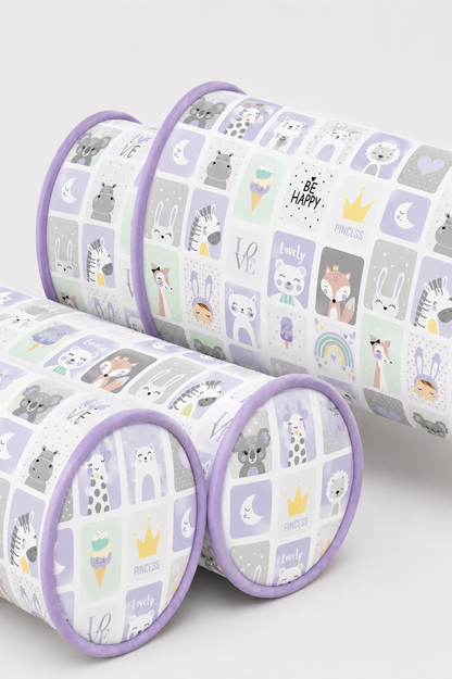 Kit Rolinhos 4 Peças para Cama Casal Bichos Lilás