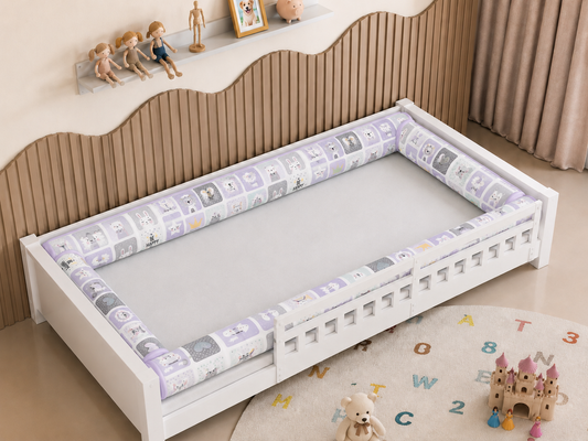 Kit Rolinhos 4 Peças para Cama Solteiro Bichos Lilás
