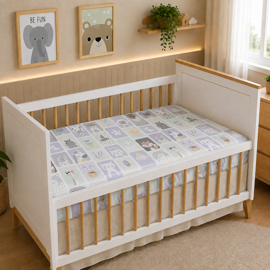 Lençol Estampado para Berço 100% Algodão Bichos Lilás