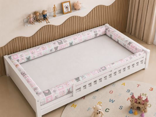 Kit Rolinhos 4 Peças para Cama Casal Bichos Rosa