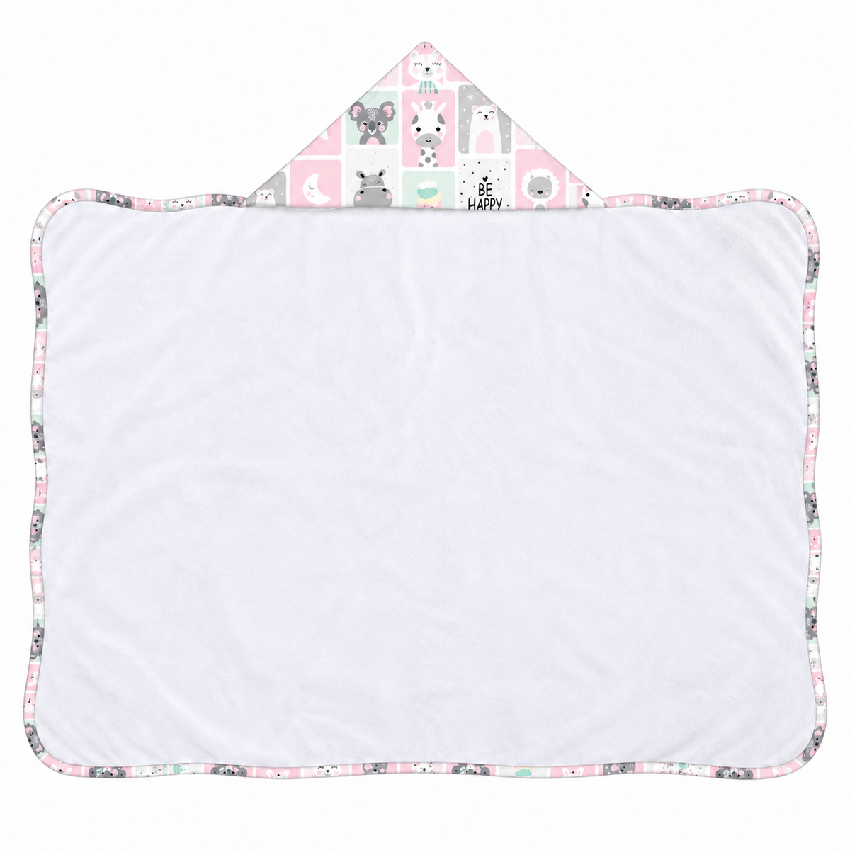Toalha de Banho com Capuz Forrada Plush Atoalhado Premium 1M x 70cm Bichos Rosa