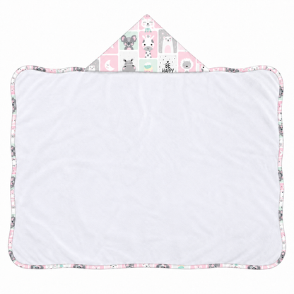 Toalha de Banho com Capuz Forrada Plush Atoalhado Premium 1M x 70cm Bichos Rosa