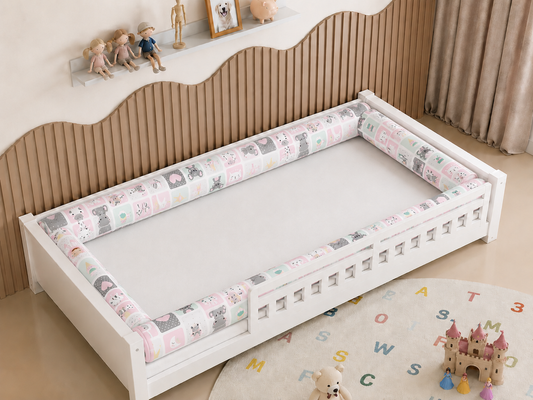 Kit Rolinhos 4 Peças para Cama Solteiro Bichos Rosa