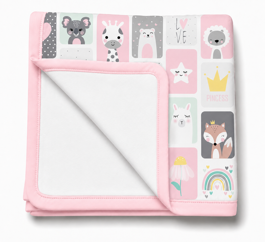 Manta Flanelada Soft Premium Dupla 90 x 70 cm Bichos Rosa