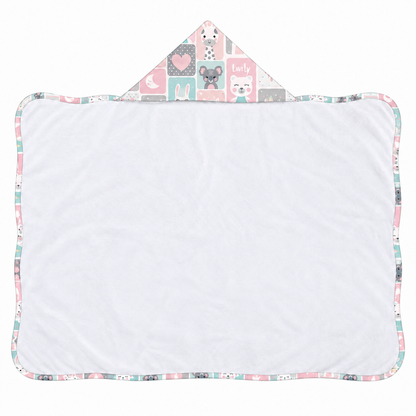 Toalha de Banho com Capuz Forrada Plush Atoalhado Premium 1M x 70cm Bichos Rosê