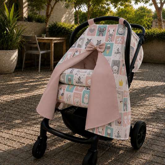 Capota para Bebê Conforto Tenda Dupla Face Bichos Rosê Verso Rosê