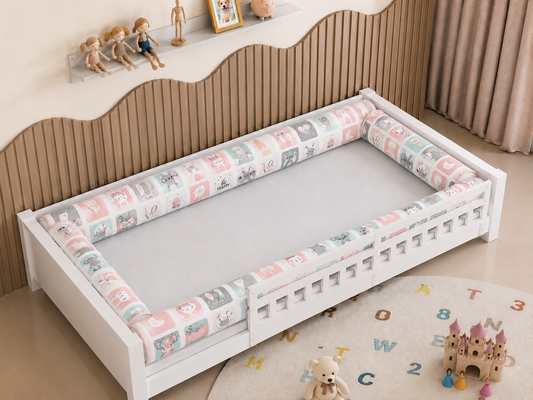 Kit Rolinhos 4 Peças para Cama Solteiro Bichos Rosê