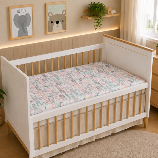 Lençol Estampado para Berço 100% Algodão Bichos Rosê