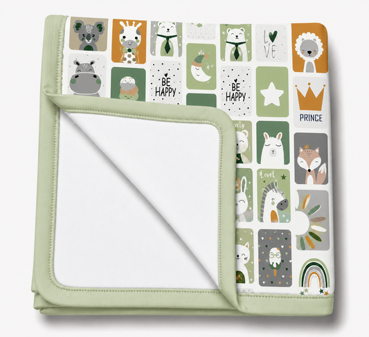 Manta Flanelada Soft Premium Dupla 90 x 70 cm Bichos Verde c/ Verde