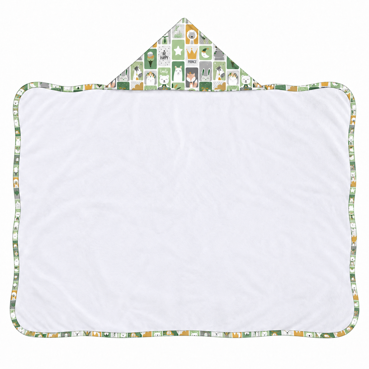Toalha de Banho com Capuz Forrada Plush Atoalhado Premium 1M x 70cm Bichos Verde