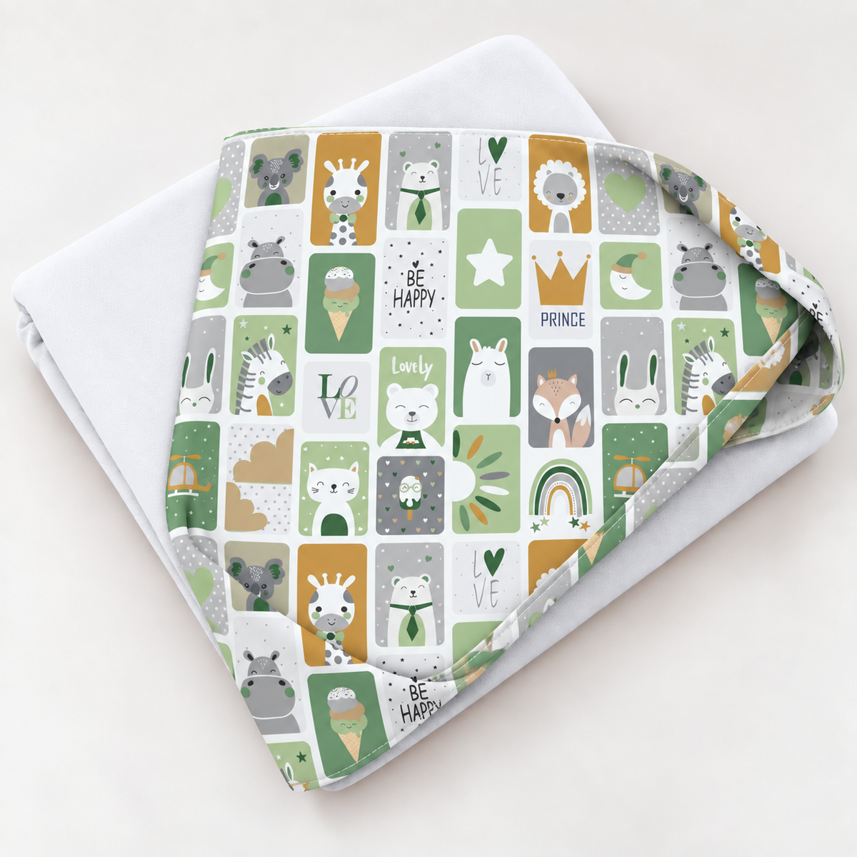 Toalha de Banho com Capuz Forrada Plush Atoalhado Premium 1M x 70cm Bichos Verde