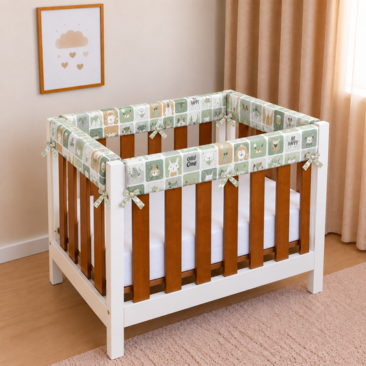 Protetor de Grade para Mini Berço Acolchoado 4 Peças Bichos Verde