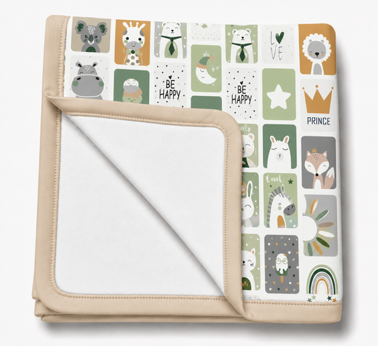 Manta Flanelada Soft Premium Dupla 90 x 70 cm Bichos Verde c/ Bege