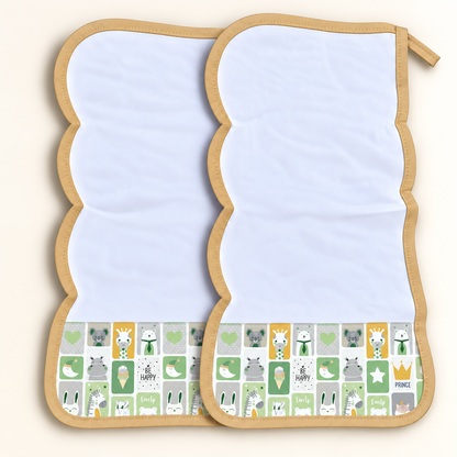 Toalha de Ombro Malha Dupla Penteada Bichos Verde c/ Bege