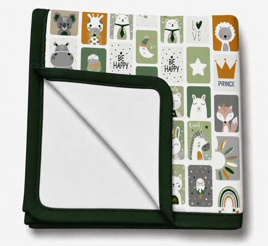 Manta Flanelada Soft Premium Dupla 90 x 70 cm Bichos Verde c/ Verde Escuro