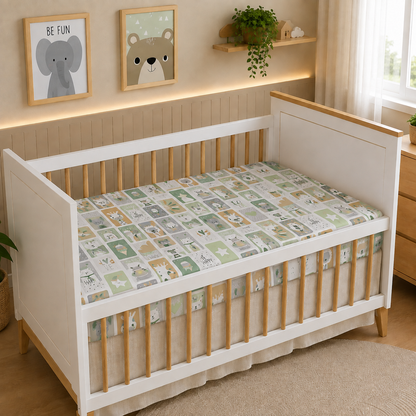Lençol Estampado para Berço 100% Algodão Bichos Verde