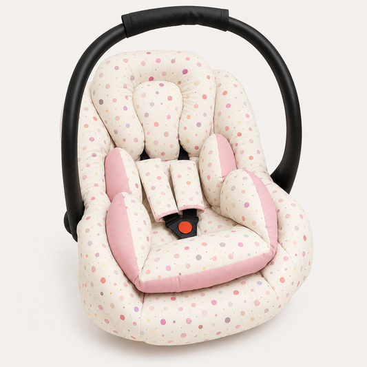 Kit para Bebê Conforto 3 Peças Dupla Face Bolas Menina Verso Rosa