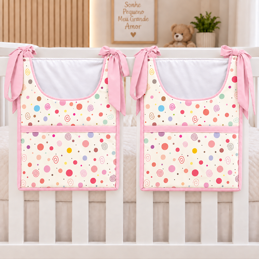 Porta Fraldas ou Porta Treco de Varal Bolas Menina c/ Rosa