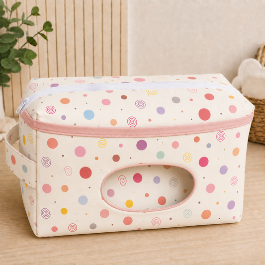 Necessaire Porta Fraldas e Lenço Umedecido 3 Compartimentos Bolas Menina