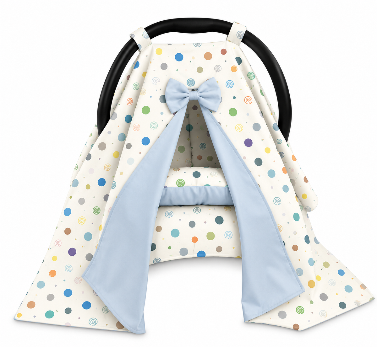 Kit para Bebê Conforto 4 Peças Dupla Face com Capota Tenda Bolas Menino Verso Azul Bebê