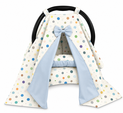 Kit para Bebê Conforto 4 Peças Dupla Face com Capota Tenda Bolas Menino Verso Azul Bebê