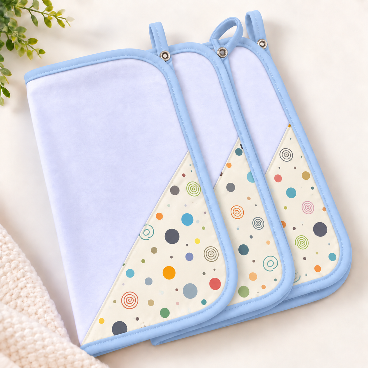 Toalha de Boca Malha Dupla Penteada Premium Bolas Menino c/ Azul Bebê | Kit com 3 Unidades