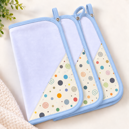 Toalha de Boca Malha Dupla Penteada Premium Bolas Menino c/ Azul Bebê | Kit com 3 Unidades