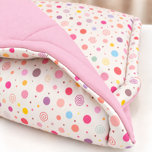 Edredom Estampado Dupla Face para Mini Berço Bolas Menina c/ Rosa