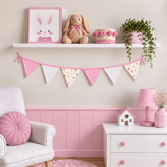 Bandeirinhas Decorativas 1,50m Bolas Menina c/ Rosa