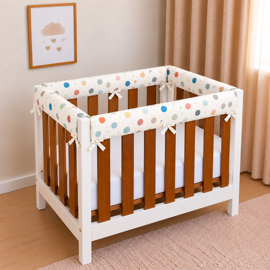 Protetor de Grade para Mini Berço Acolchoado 4 Peças Bolas Menino