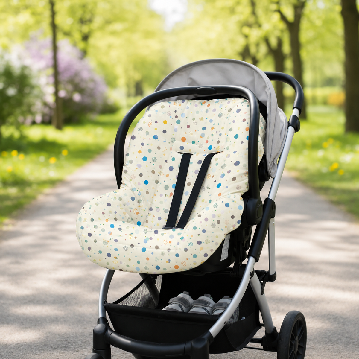 Kit para Bebê Conforto 4 Peças Dupla Face com Capota Tenda Bolas Menino Verso Azul Bebê