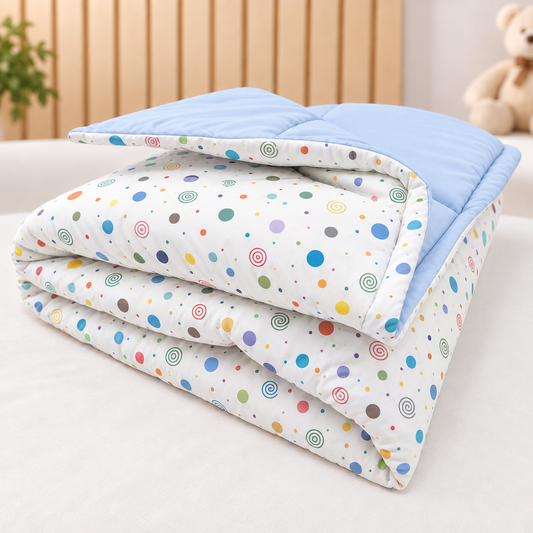Edredom Estampado Dupla Face para Berço Americano Bolas Menino c/ Azul Bebê