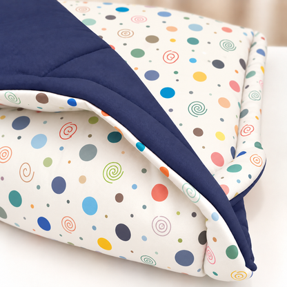 Edredom Estampado Dupla Face para Mini Berço Bolas Menino c/ Marinho