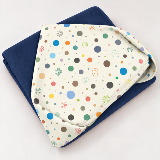 Toalha de Banho com Capuz Forrada Plush Atoalhado Premium 1M x 70cm Bolas Menino c/ Azul Marinho