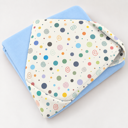 Toalha de Banho com Capuz Forrada Plush Atoalhado Premium 1M x 70cm Bolas Menino c/ Azul Bebê