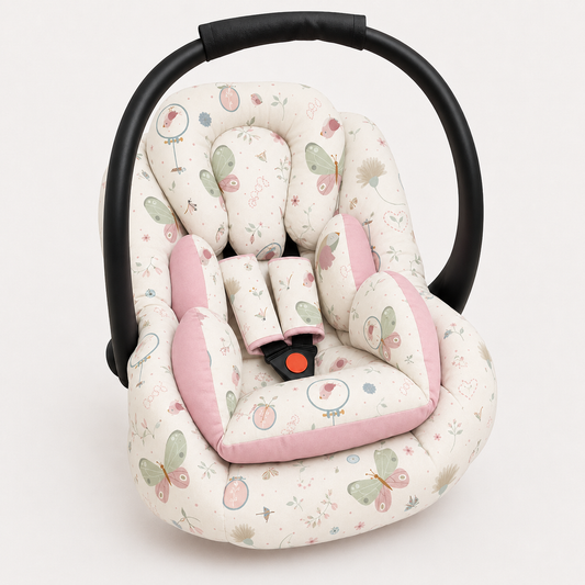 Kit para Bebê Conforto 3 Peças Dupla Face Borboletas Verso Rosê