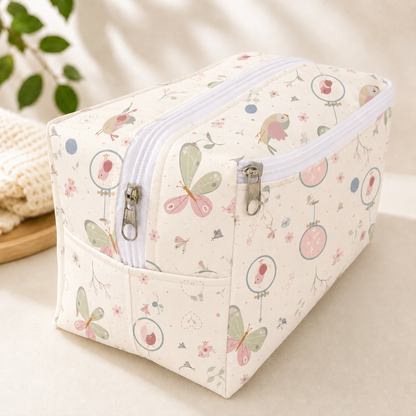 Necessaire Porta Fraldas e Lenço Umedecido 3 Compartimentos Borboletas