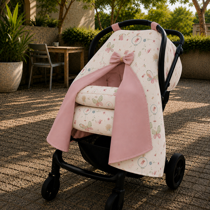 Capota para Bebê Conforto Tenda Dupla Face Borboleta Verso Rosê