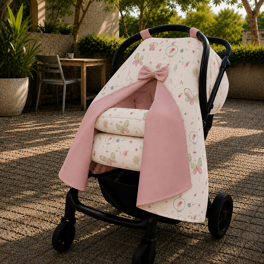 Capota para Bebê Conforto Tenda Dupla Face Borboleta Verso Rosê