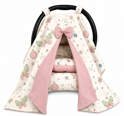 Capota para Bebê Conforto Tenda Dupla Face Borboleta Verso Rosê