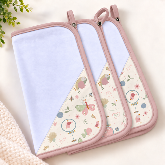 Toalha de Boca Malha Dupla Penteada Premium Borboletas | Kit com 3 Unidades