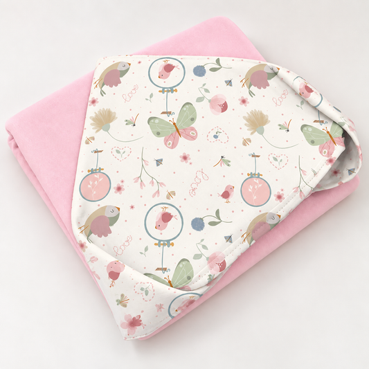 Toalha de Banho com Capuz Forrada Plush Atoalhado Premium 1M x 70cm Borboletas