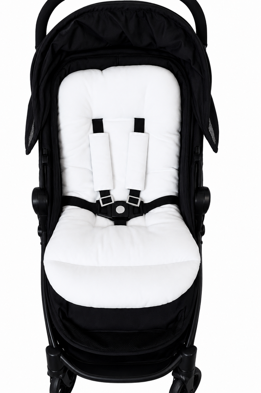 Kit Colchonetes 3 Peças para Carrinho & Bebê Conforto + Protetores de Cinto Branco