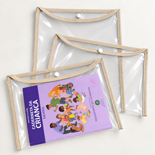 Kit com 3 Capas Organizadoras para Certidão e Documentos Caqui