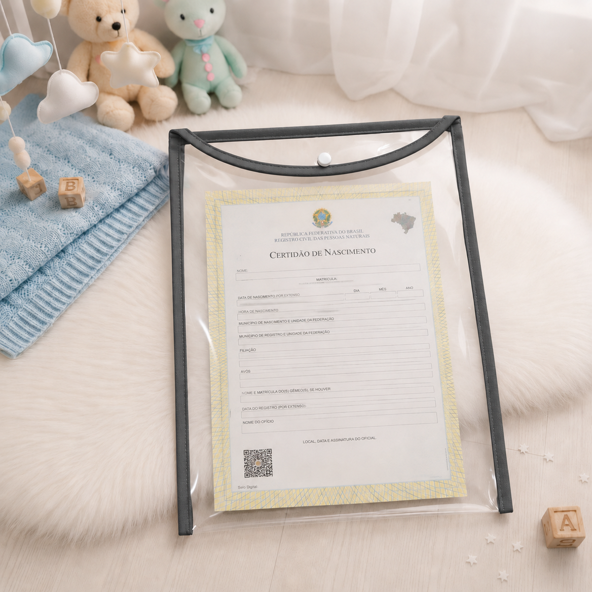 Capa para Certidão de Nascimento Cinza Escuro
