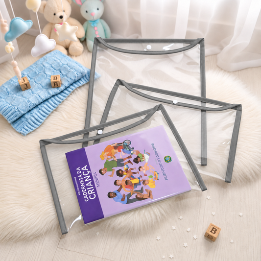 Kit com 3 Capas Organizadoras para Certidão e Documentos Cinza Escuro