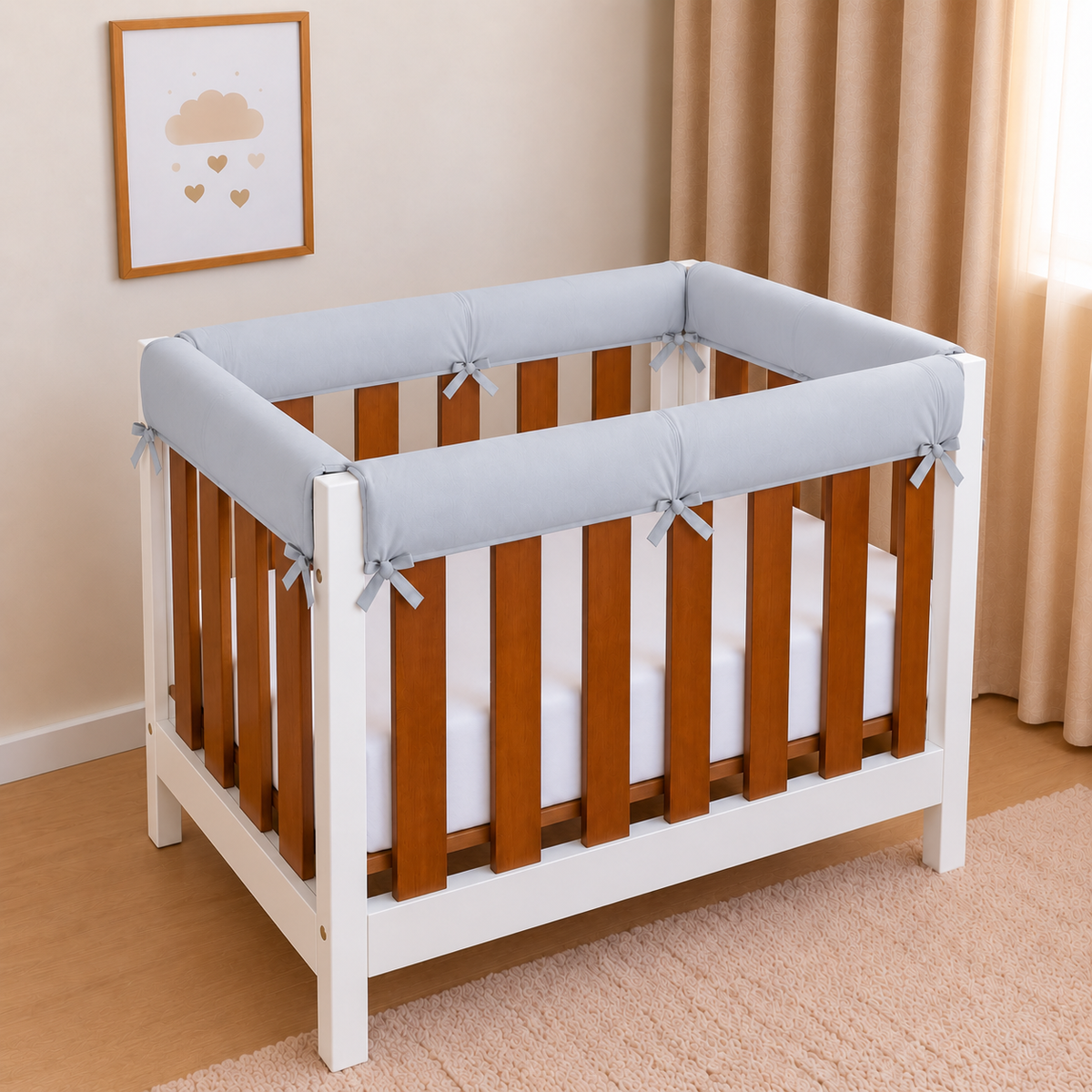 Protetor de Grade para Mini Berço Acolchoado 4 Peças Cinza